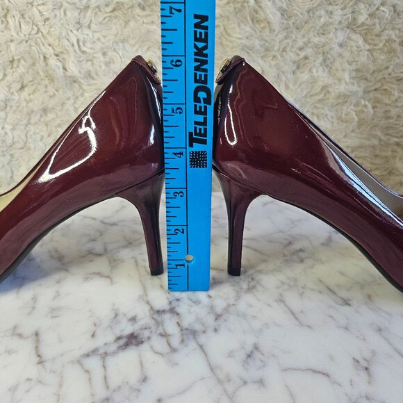 Michael Kors Women's Stilettos Burgundy Leather High Heels Pumps Shoes - Picture 4 of 9
